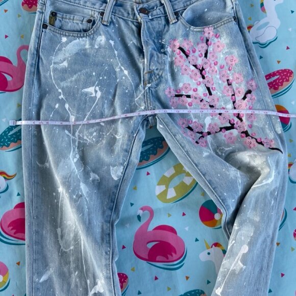 Abercrombie&Fitch Jeans with Cherry Blossoms & Paint Splatter Blake Lively Sz29 - Picture 12 of 16